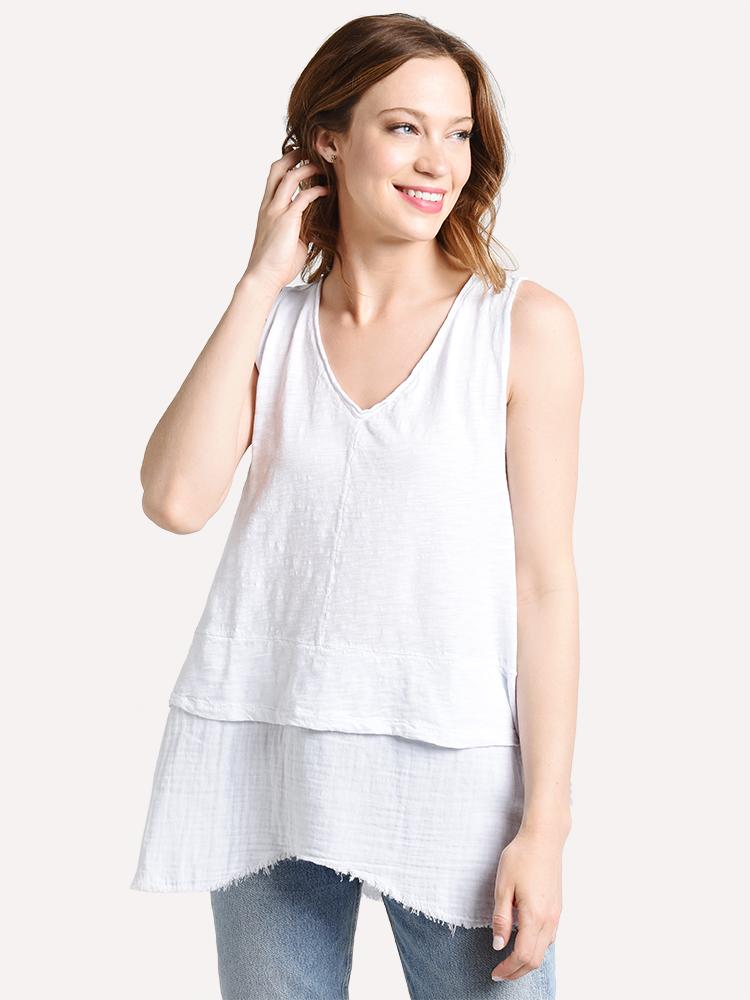 Dylan Women's Slub Cotton Vintage V-Neck Blouse - Saint Bernard
