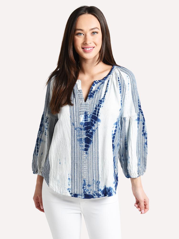 Dylan Embroidery & Tie Dye Indigo Tunic - Saint Bernard