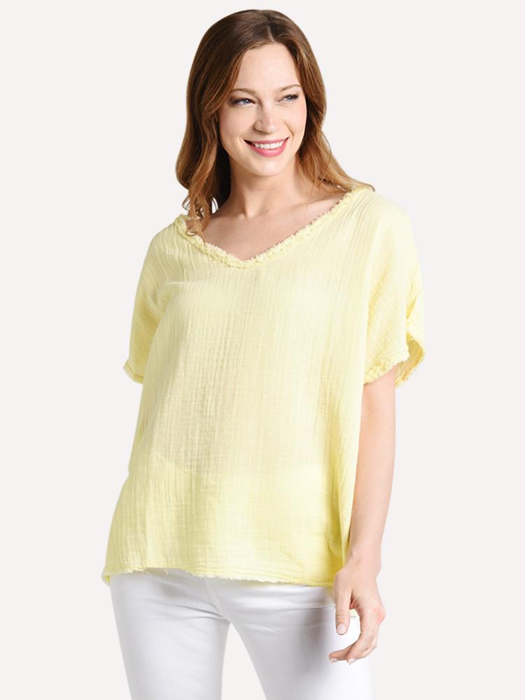 Dylan Gauze V Neck Top - Saint Bernard