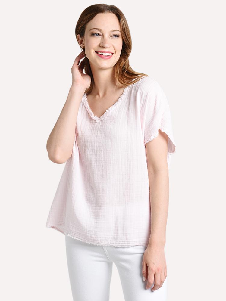 Dylan Gauze V Neck Top - Saint Bernard