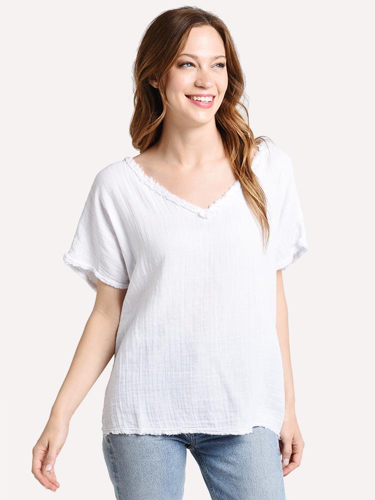Dylan Gauze V Neck Top - Saint Bernard