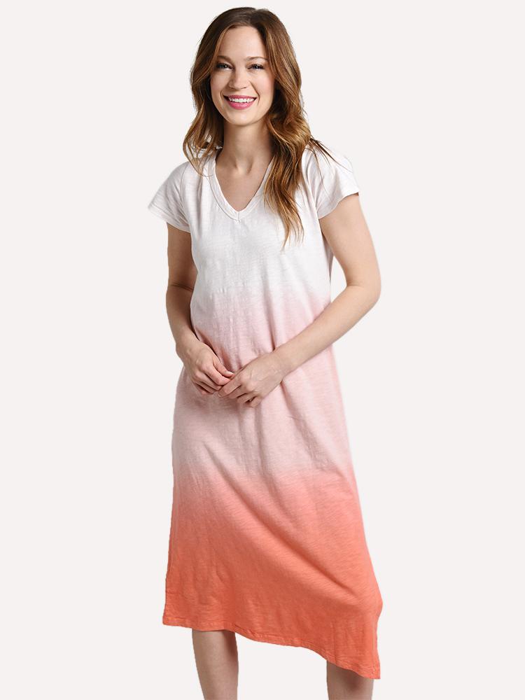 Dylan Cotton Slub Short Sleeve V-Dress - Saint Bernard