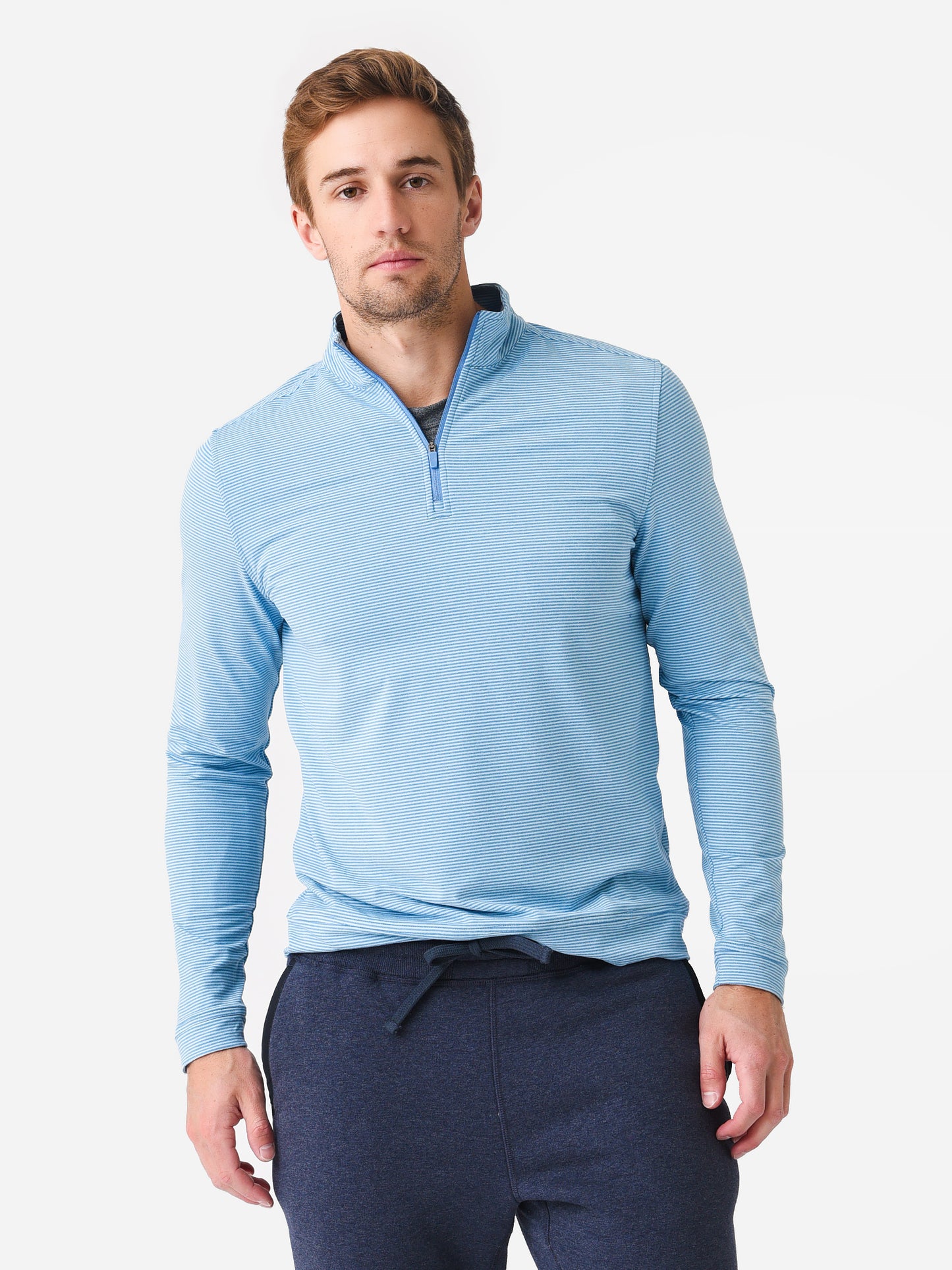 Southern Tide Men's Heather Cruiser Micro Stripe Quarter-Zip - Saint Bernard