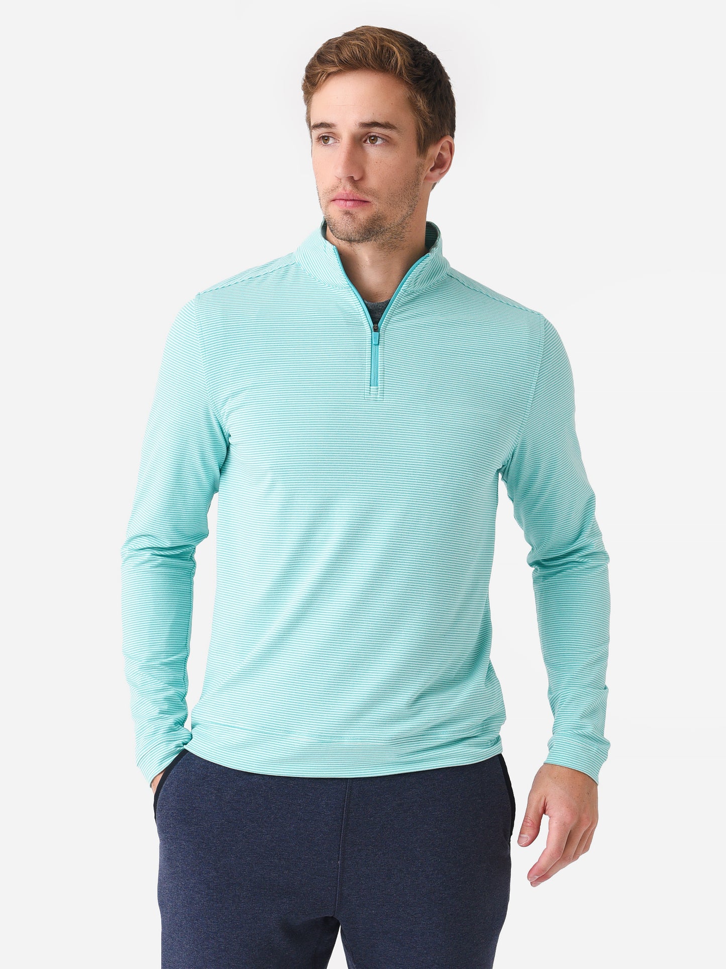 Southern Tide Men's Heather Cruiser Micro Stripe Quarter-Zip - Saint Bernard