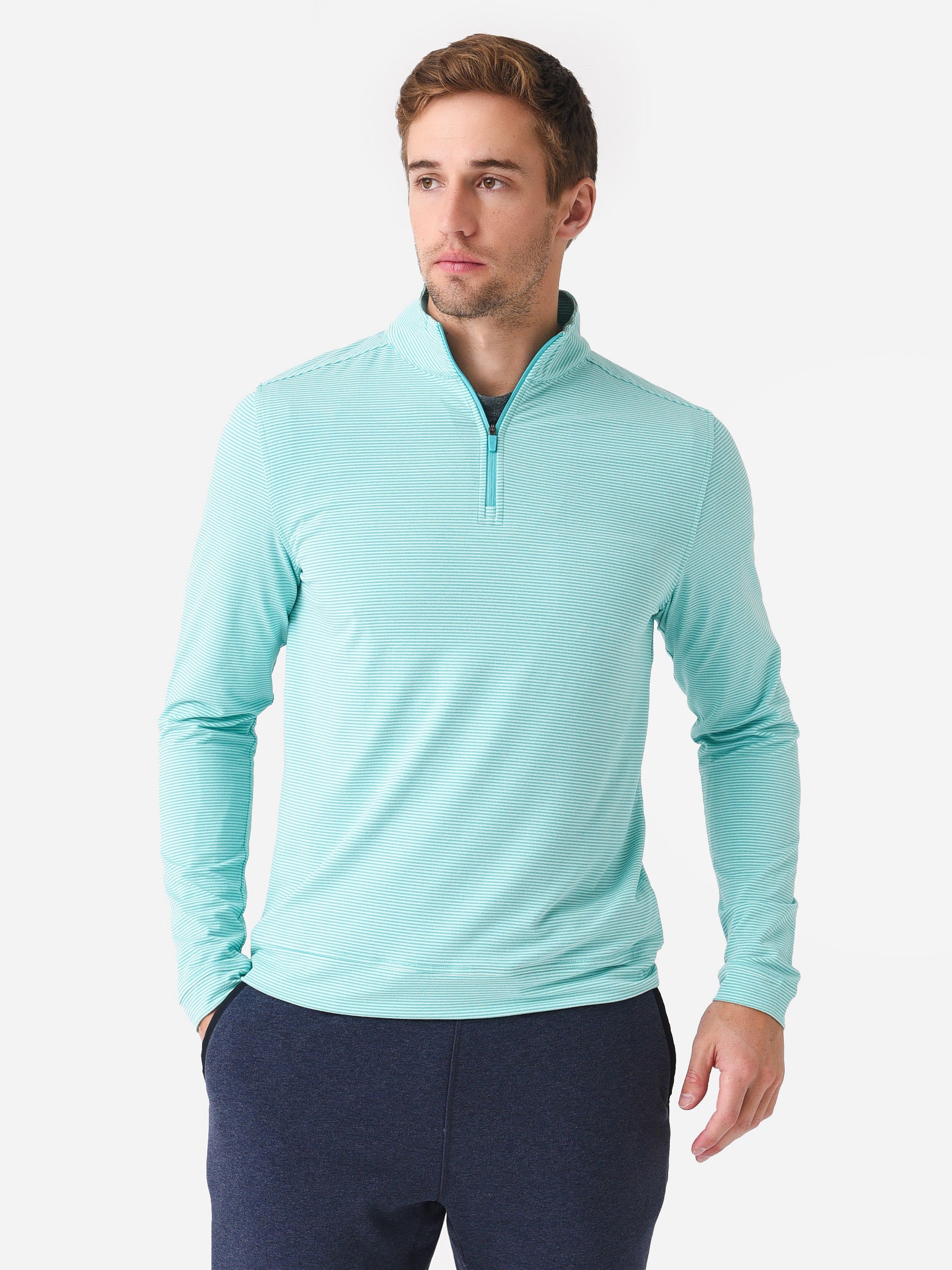 Southern Tide Men's Heather Cruiser Micro Stripe Quarter-Zip - Saint Bernard