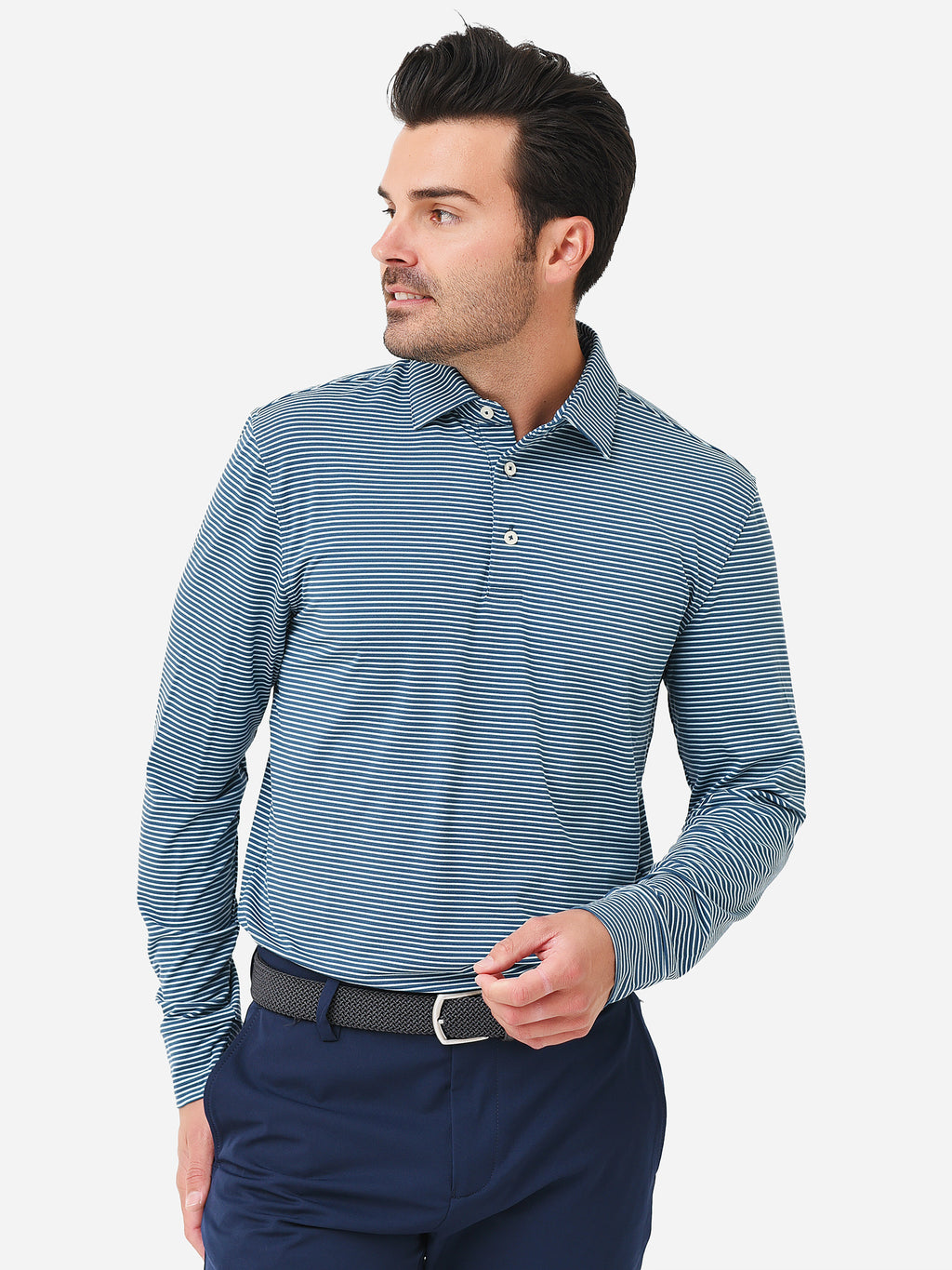 Southern Tide Men's Ryder Montefuma Heather Performance Long Sleeve Polo - Saint Bernard