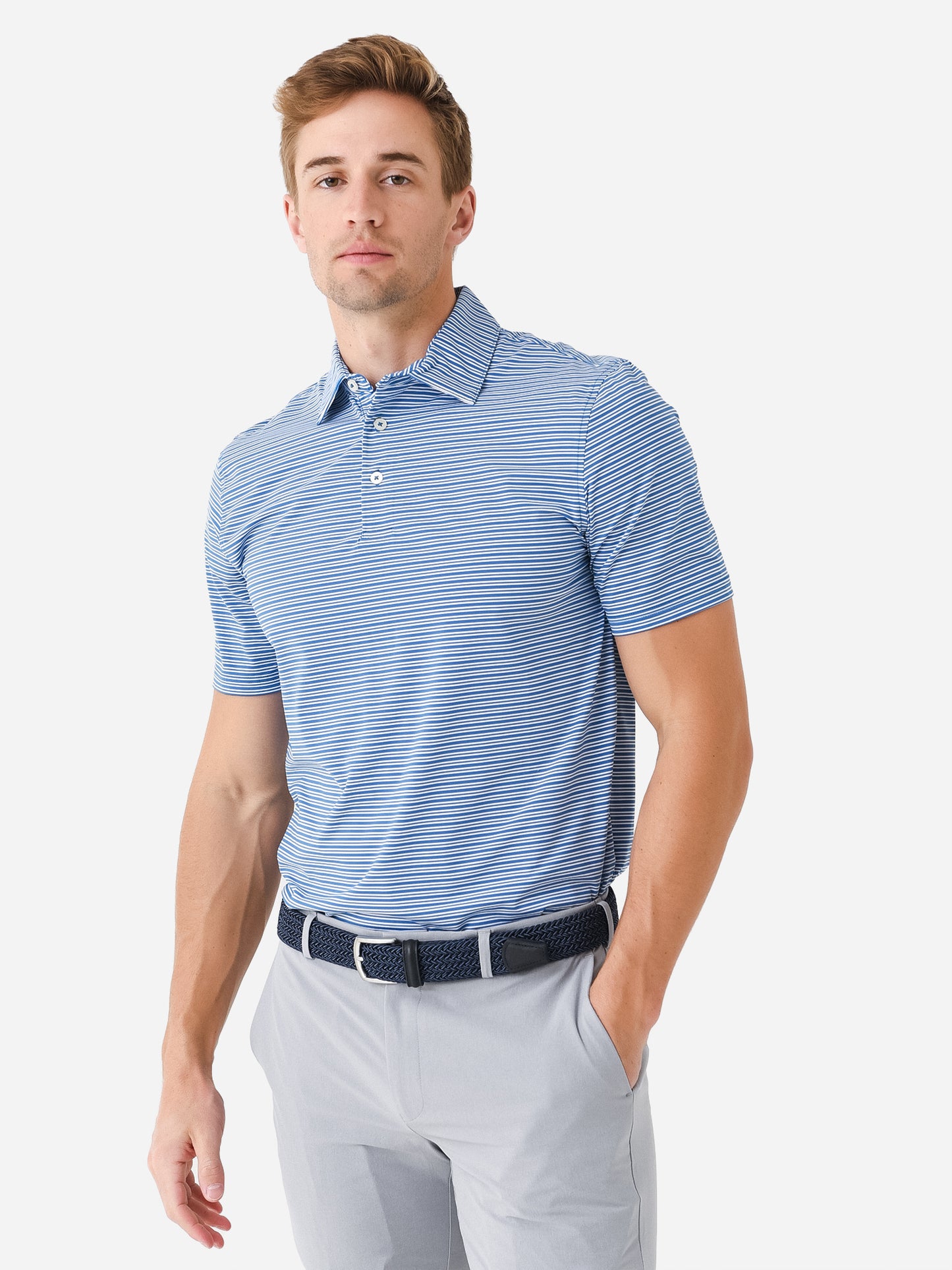 Southern Tide Men's Brrr°-eeze Millwood Stripe Performance Polo - Saint Bernard
