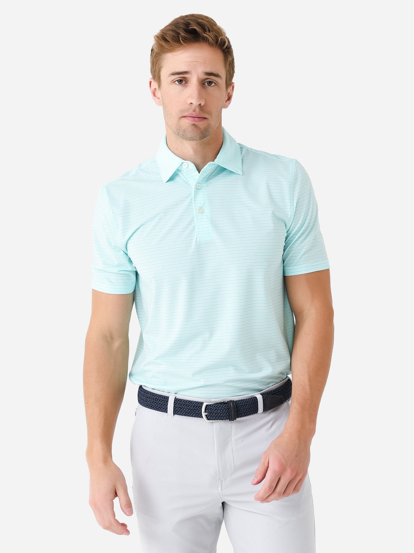 Southern Tide Men's Brrr°-eeze Millwood Stripe Performance Polo - Saint Bernard