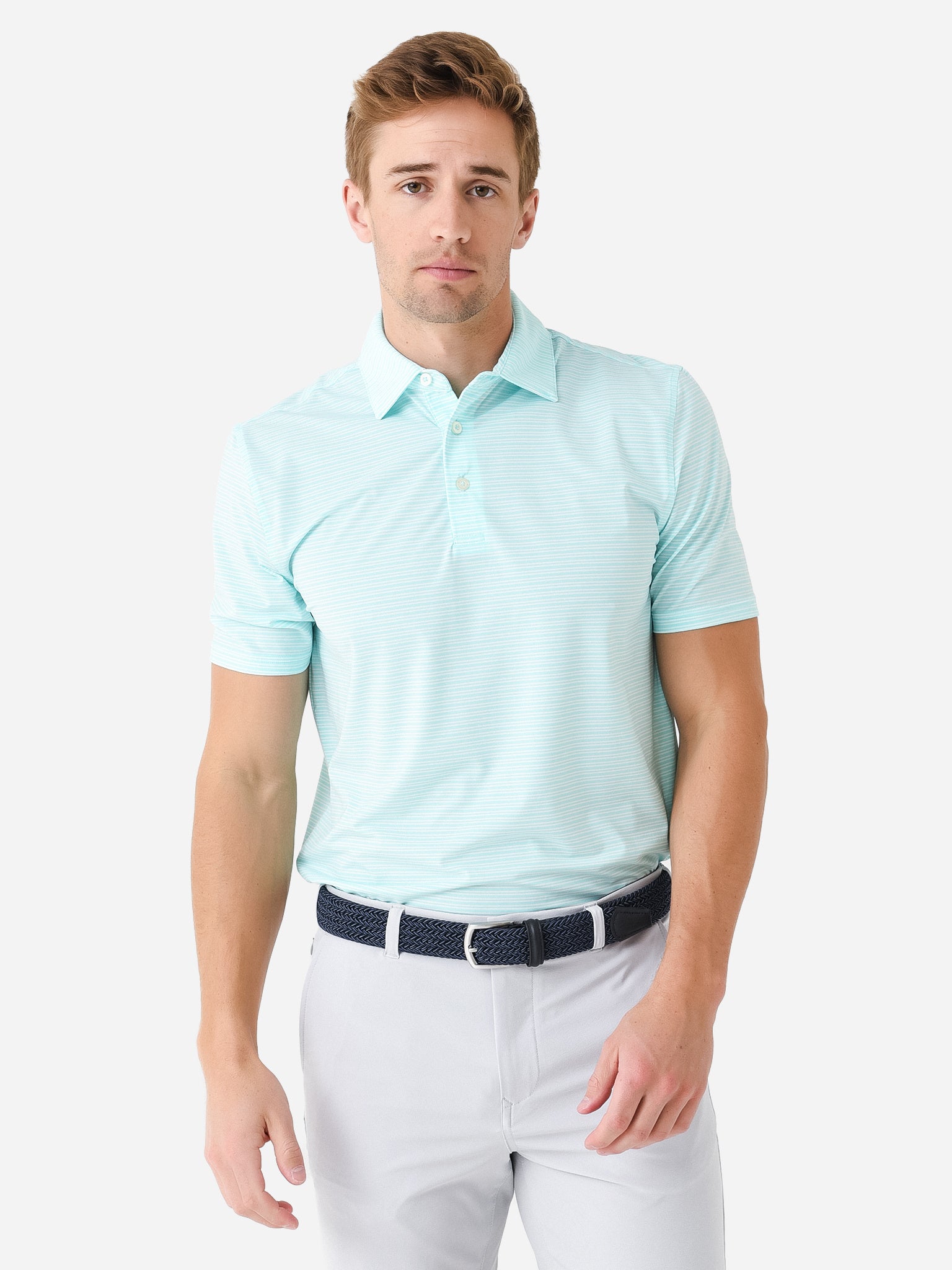 Southern Tide Men's Brrr°-eeze Millwood Stripe Performance Polo - Saint Bernard