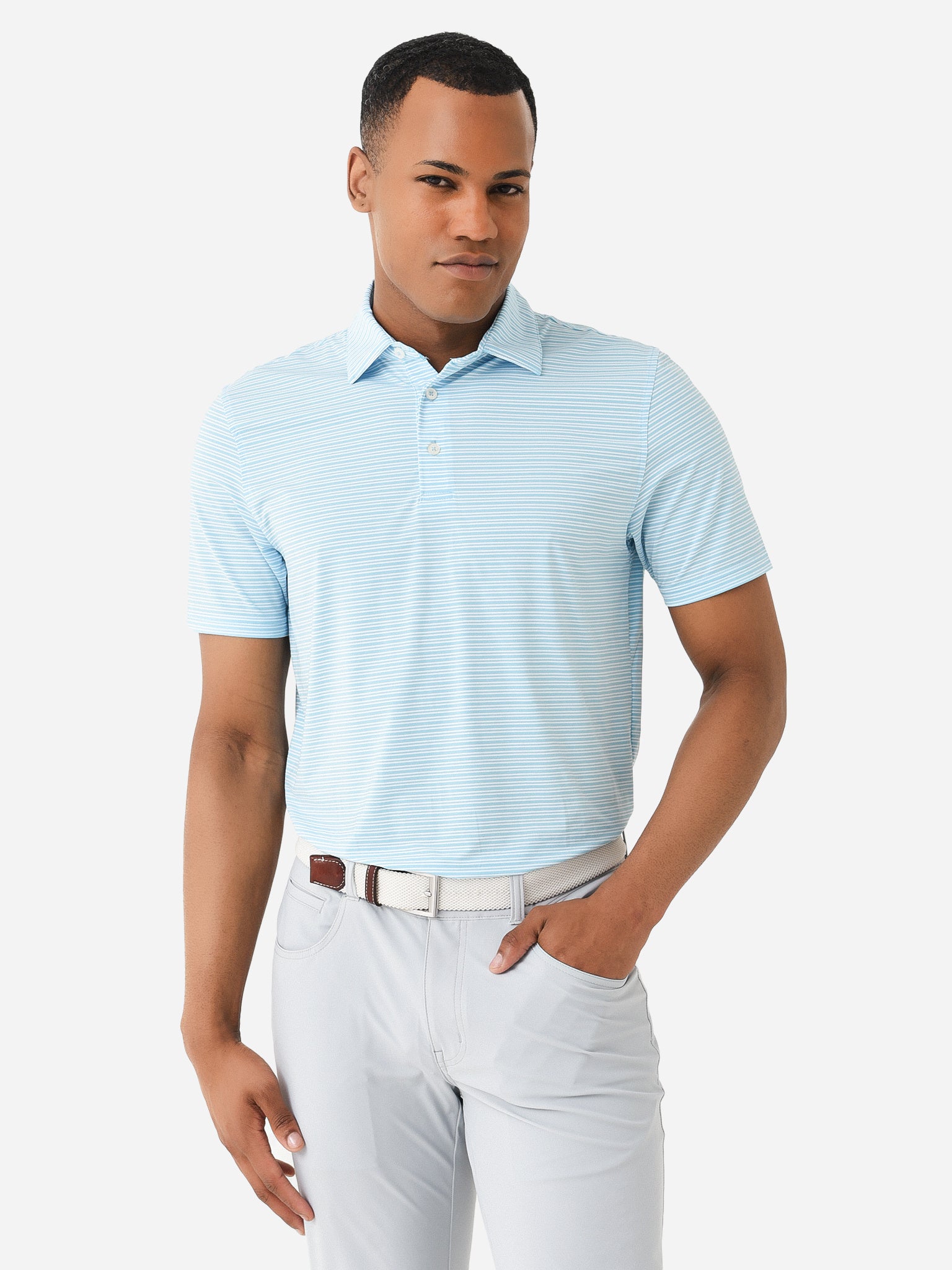Southern Tide Men's Brrr°-eeze Millwood Stripe Performance Polo - Saint Bernard