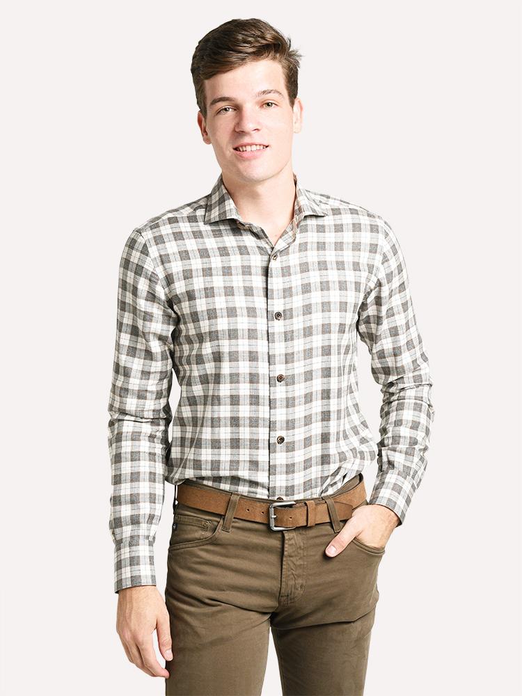 Eleventy Men's Multi-Color Plaid Sport Shirt - Saint Bernard