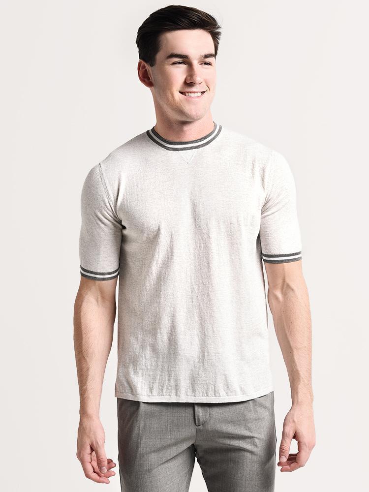 Eleventy Short Sleeve Knit Crew Contrast Collar - Saint Bernard
