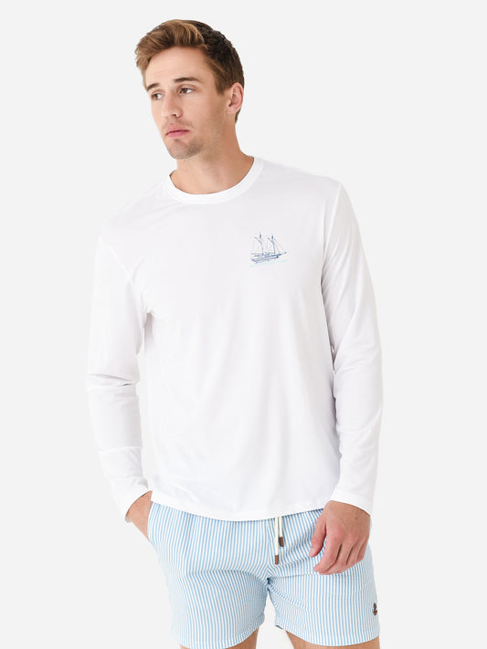 Southern Tide Men's Sail Boat Schematic Design Long Sleeve Performance T-Shirt