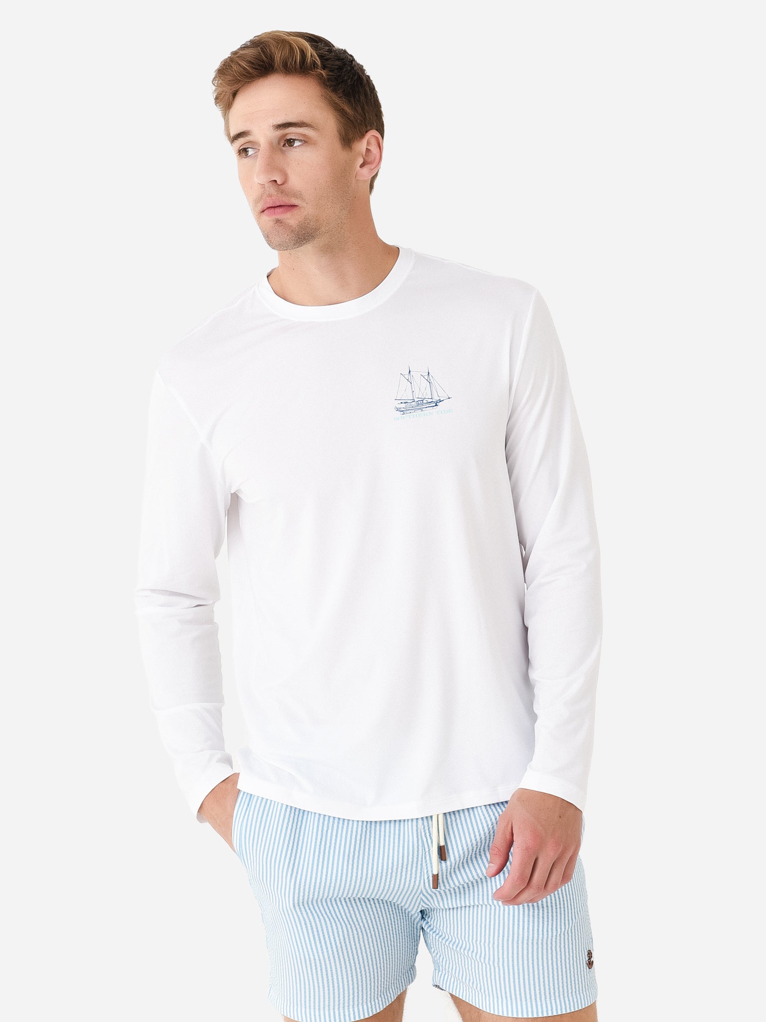 Southern Tide Men's Sail Boat Schematic Design Long Sleeve Performance T-Shirt - Saint Bernard