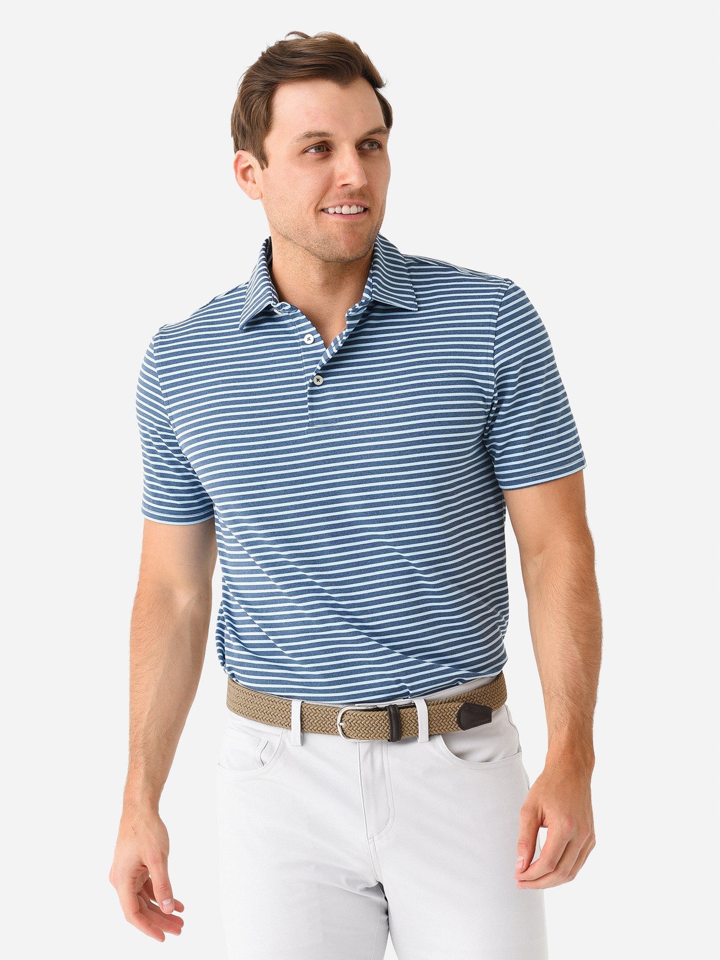 Southern Tide Men's Ryder Heather Marin Stripe Performance Polo - Saint Bernard