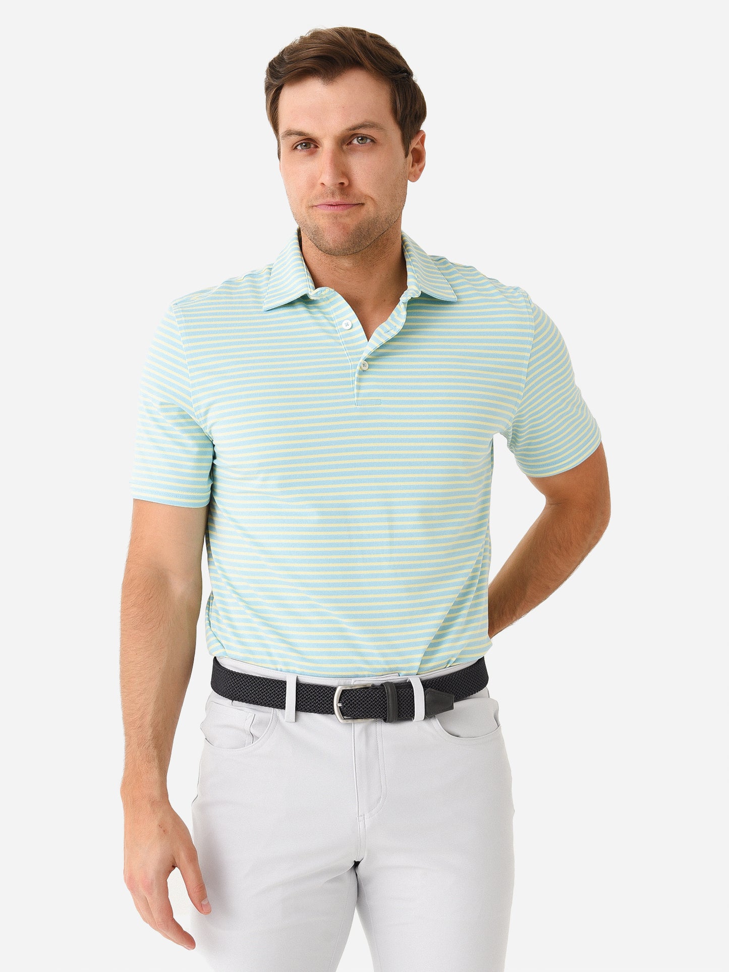 Southern Tide Men's Ryder Heather Marin Stripe Performance Polo - Saint Bernard