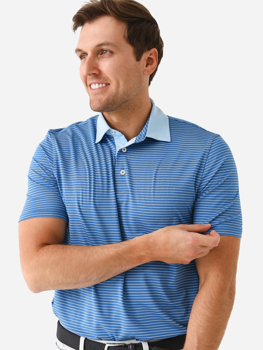 Southern Tide Men's Driver Bowee Stripe Performance Polo - Saint Bernard