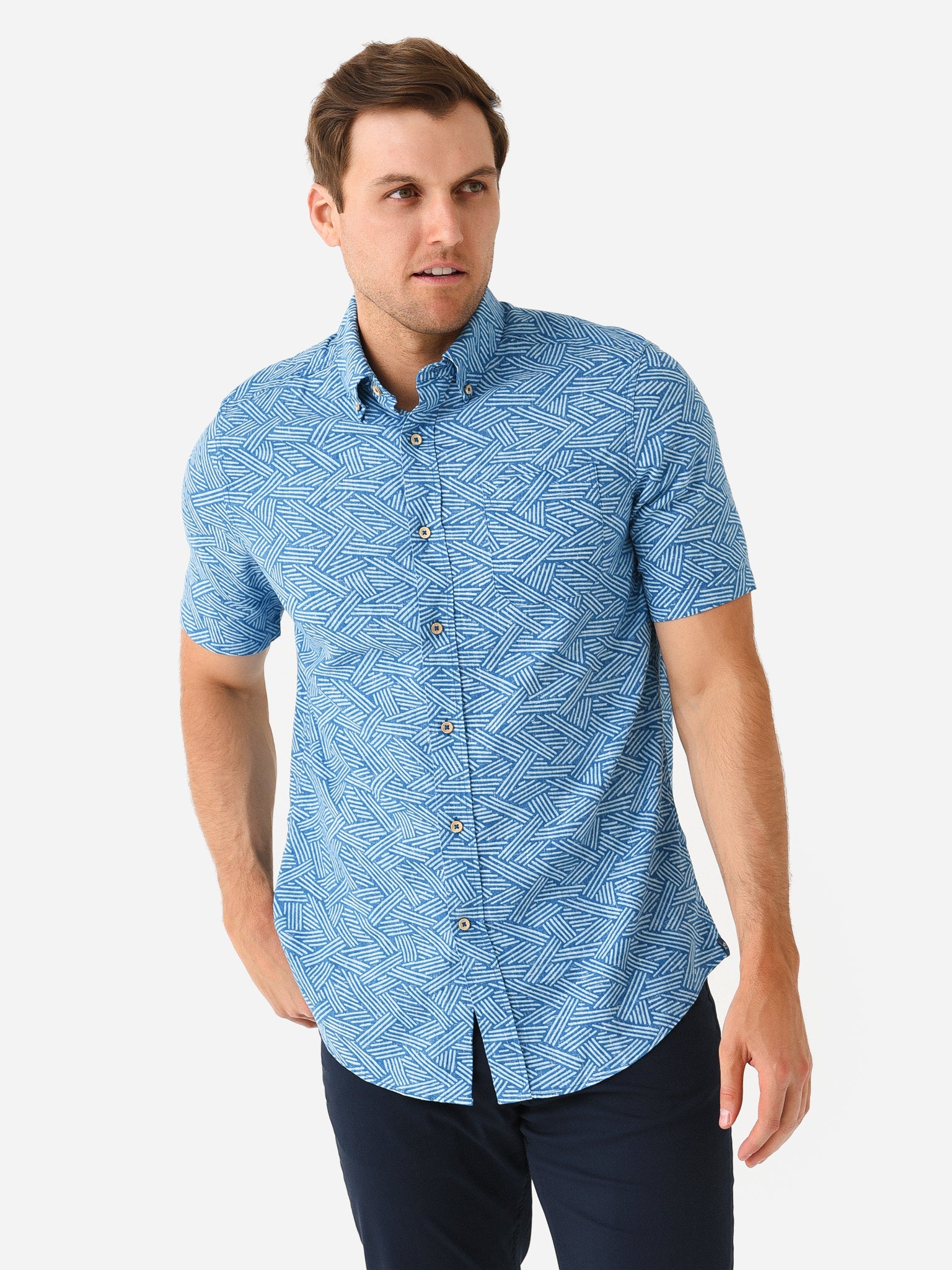Bernie Scribble Southern Tide Men's Abstract Scribble Short Sleeve Button-Down Sport S ...