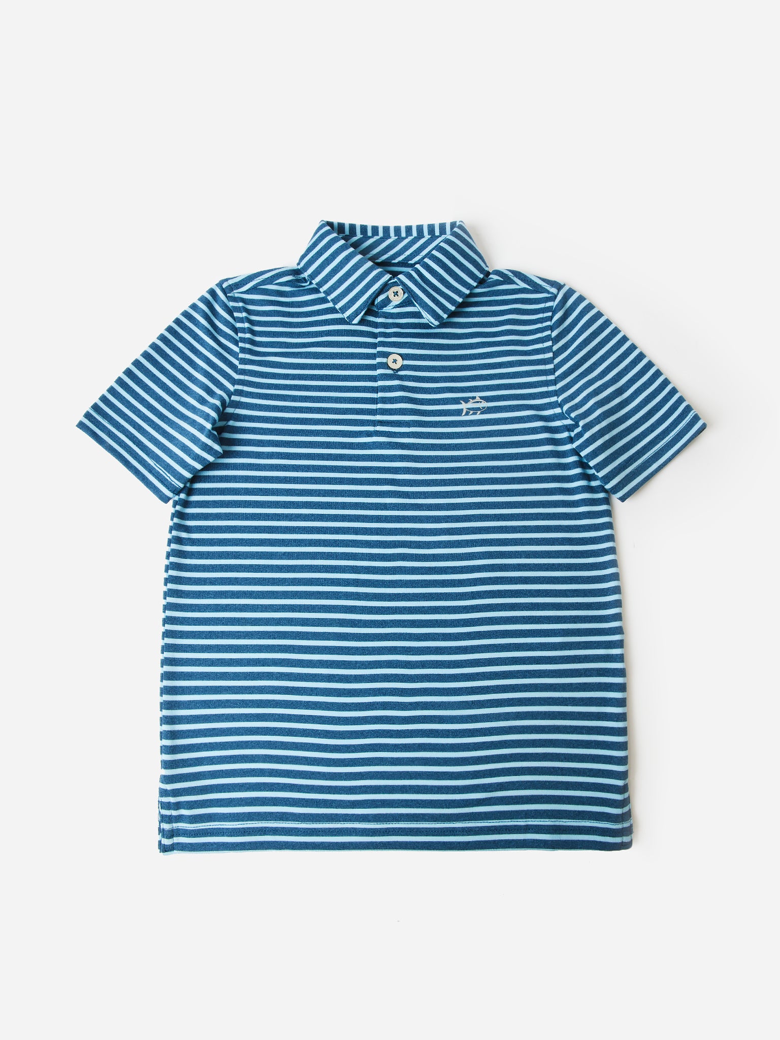Southern Tide Boys' Ryder Heather Marin Stripe Performance Polo - Saint Bernard