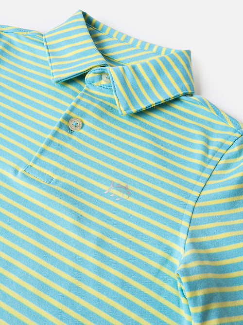 Southern Tide Boys' Ryder Heather Marin Stripe Performance Polo