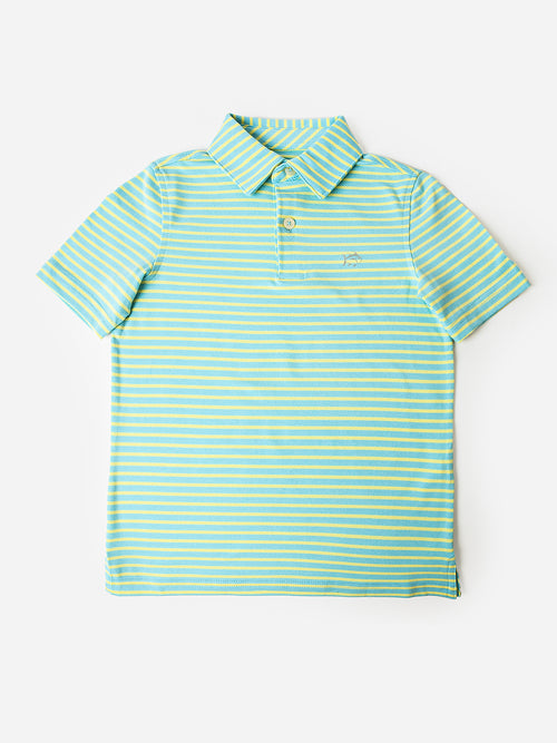 Southern Tide Boys' Ryder Heather Marin Stripe Performance Polo