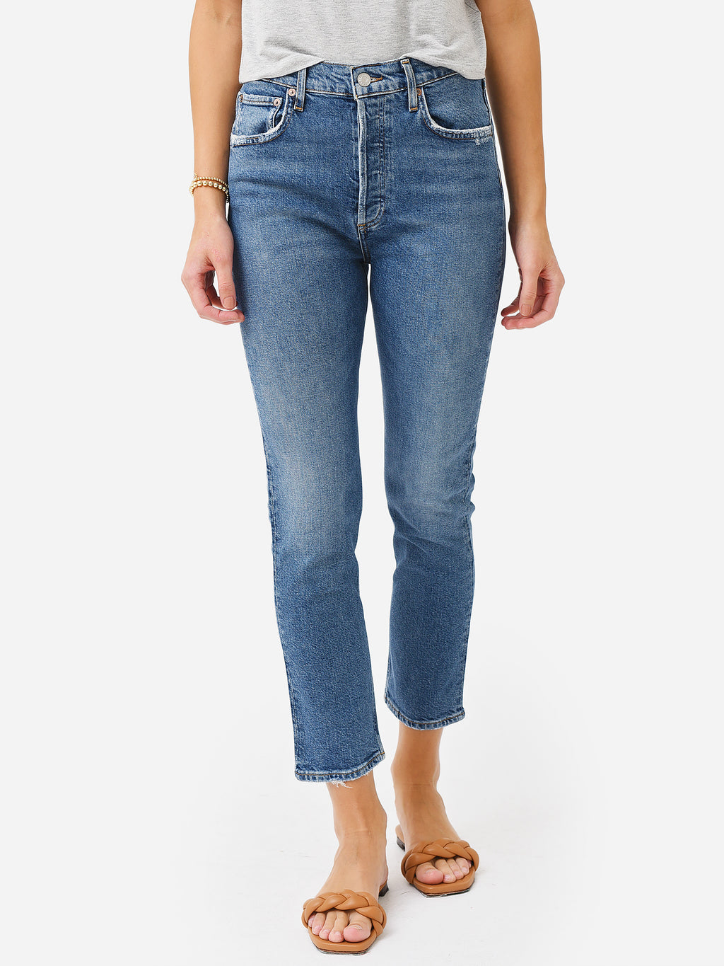 Agolde Women's Riley High Rise Straight Crop Jean - Saint Bernard