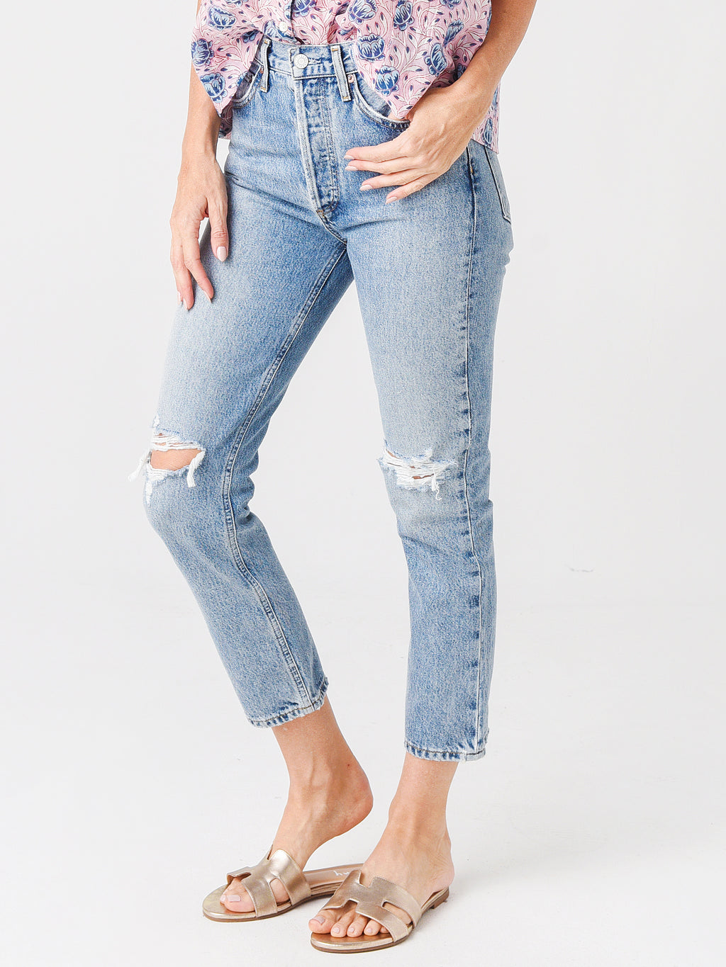 Agolde Women's Riley High Rise Straight Crop Jean - Saint Bernard