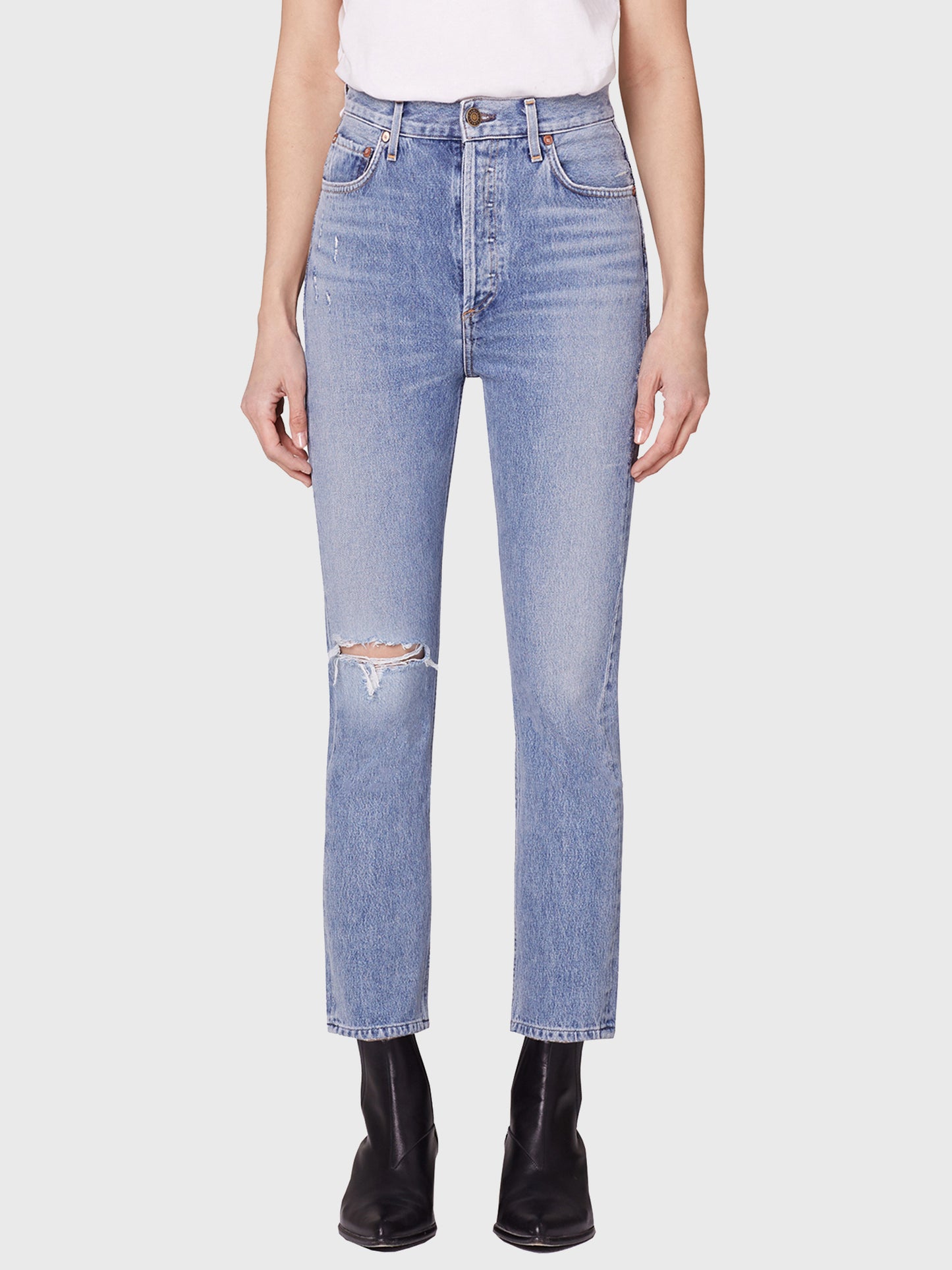 Agolde Women's Riley High-Rise Straight Crop Jean - Saint Bernard