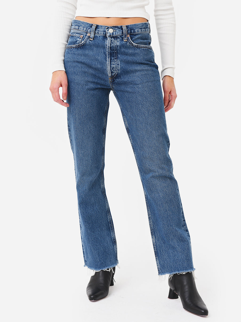 Agolde Women's Mid Rise Relaxed Boot Jean - Saint Bernard
