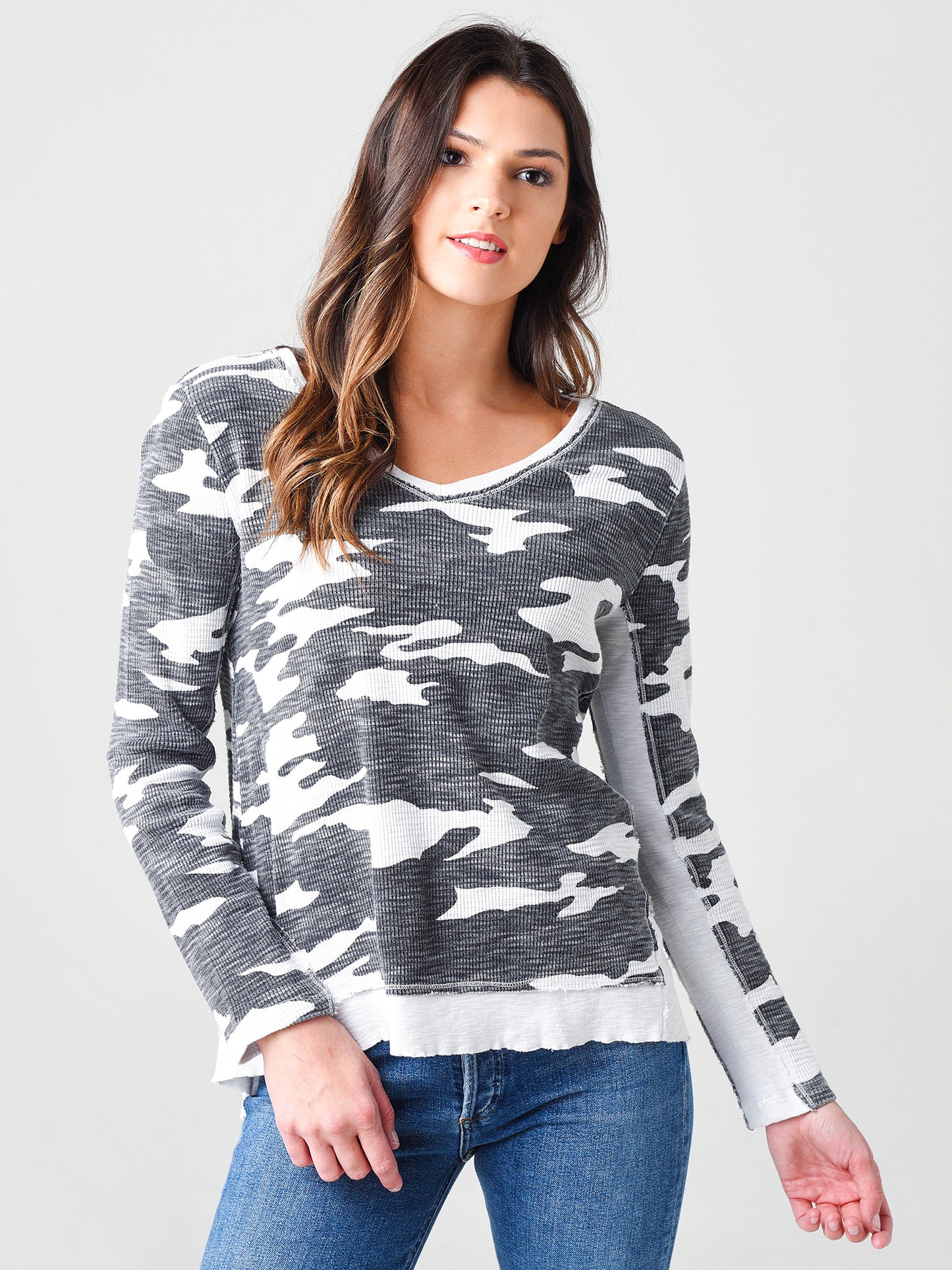 Dylan Women's Deep V-Neck With Rib Trim Top - Saint Bernard