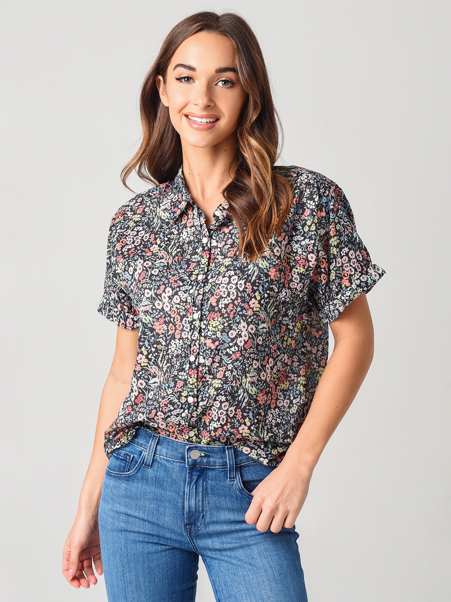 Dylan Women's Callie Short Roll Sleeve Button-Down Shirt - Saint Bernard