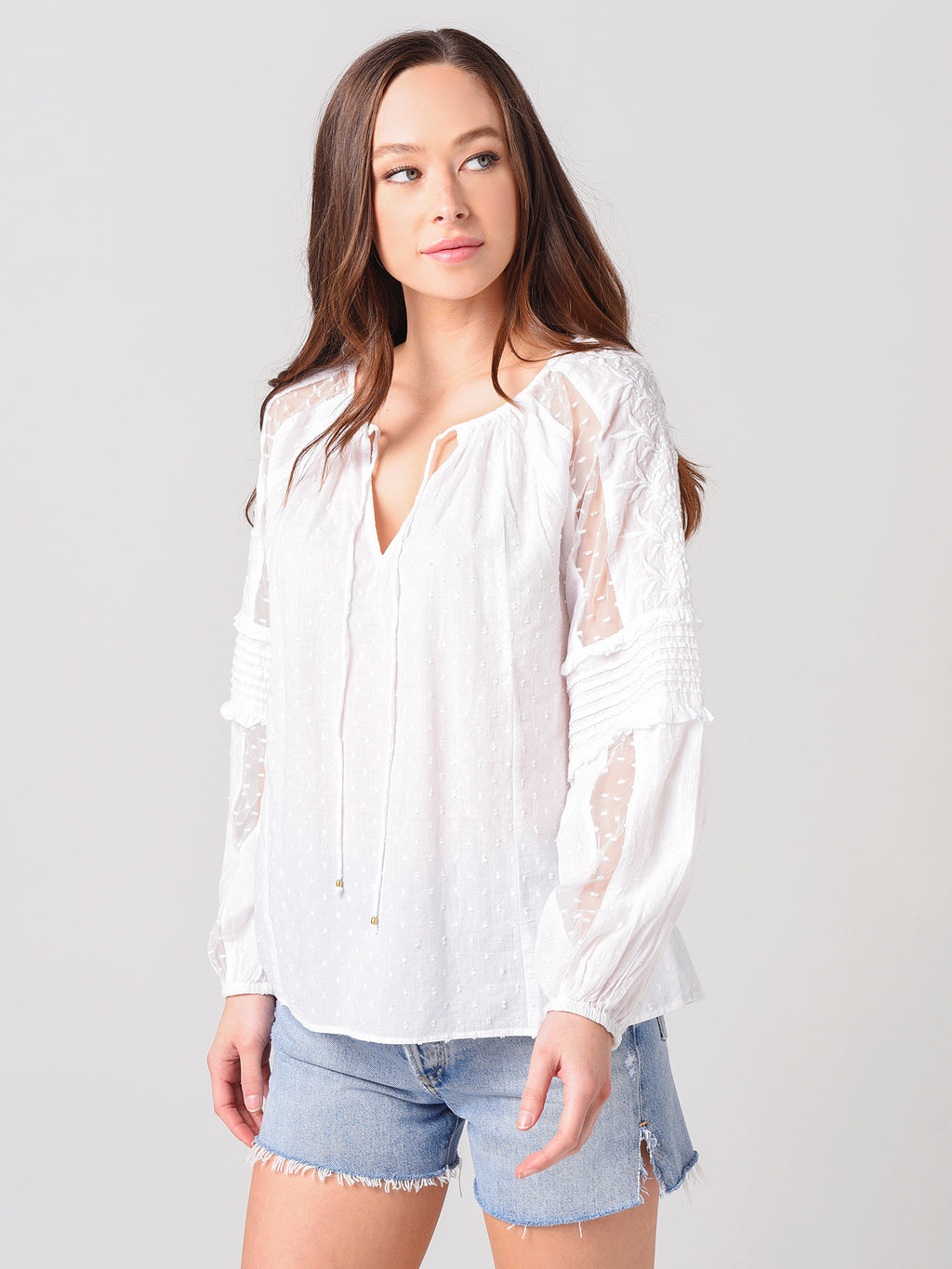 Dylan Pretty Swiss Dot & Lace Top - Saint Bernard