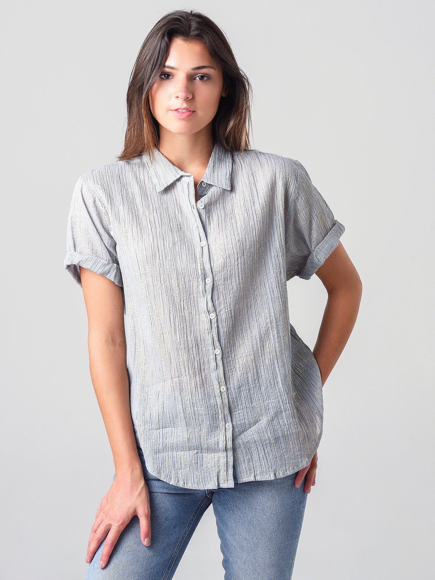 Dylan Women's Short Roll Sleeve Button-Down Shirt - Saint Bernard