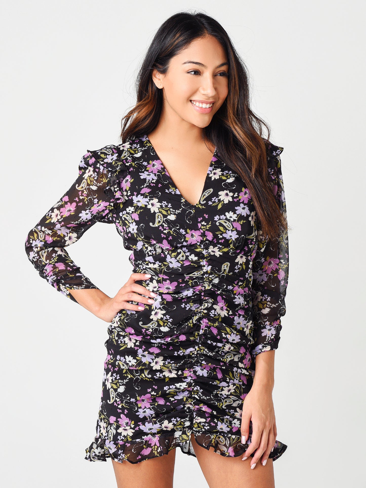 ASTR Women's Kimbra Floral Ruched Front Dress