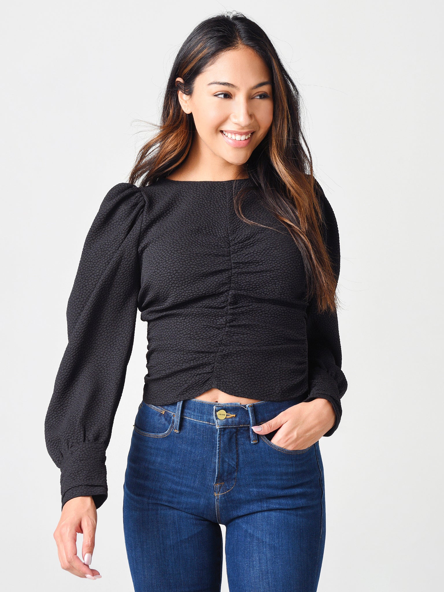 ASTR Women's Magdalene Ruched Front Long Sleeve Top - Saint Bernard