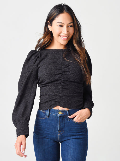 ASTR Women's Magdalene Ruched Front Long Sleeve Top