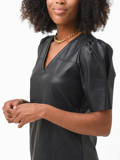 Lavender Brown Women's Faux Leather V-Neck Top