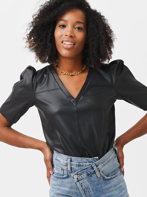Lavender Brown Women's Faux Leather V-Neck Top
