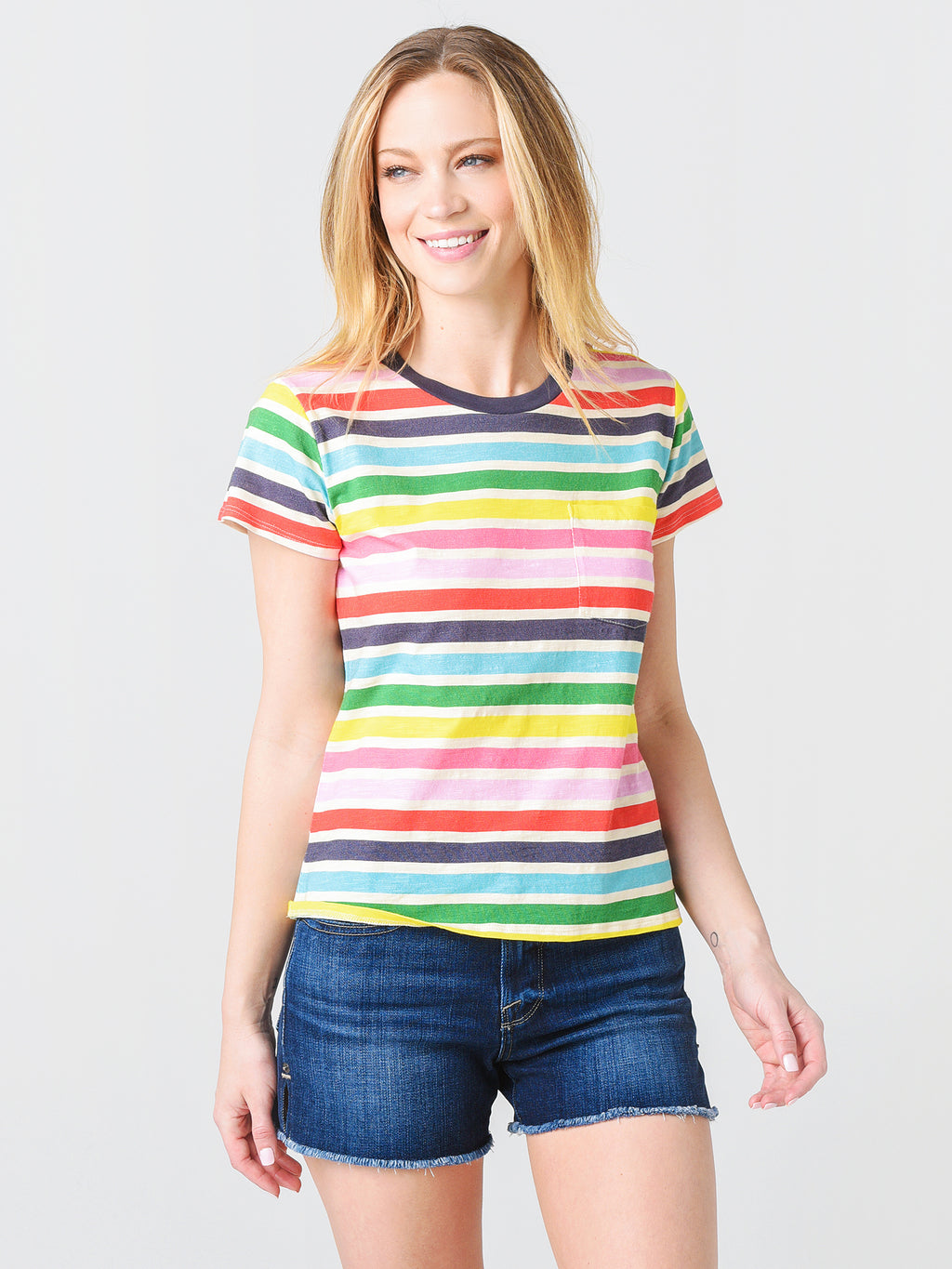 Pam&Gela Women's Striped Tee With Pocket - Saint Bernard
