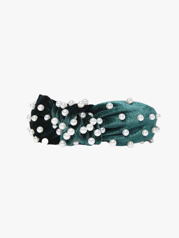 Arthur Jane Claire Velvet Headband With Pearls - Saint Bernard