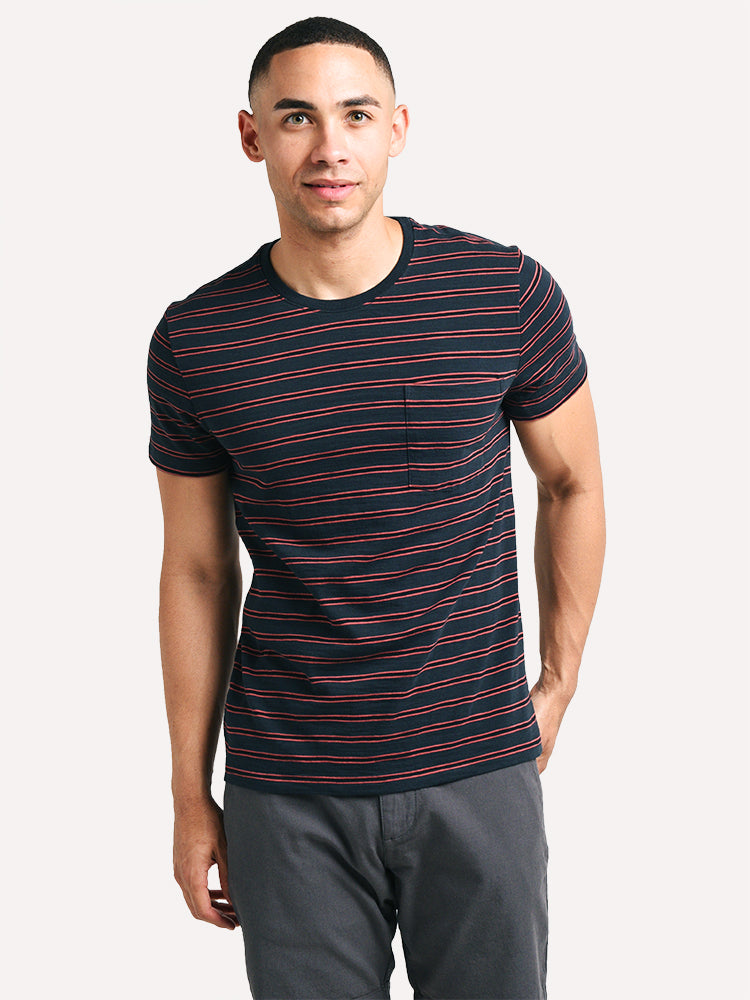 ATM Men's Double Striped Crew Neck Pocket Tee - Saint Bernard
