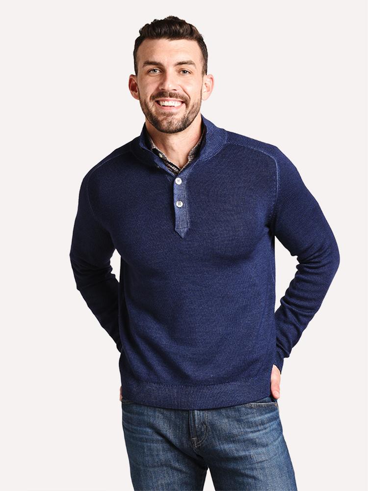 Hartford Men's Merino High Neck Pullover Henley Sweater - Saint Bernard