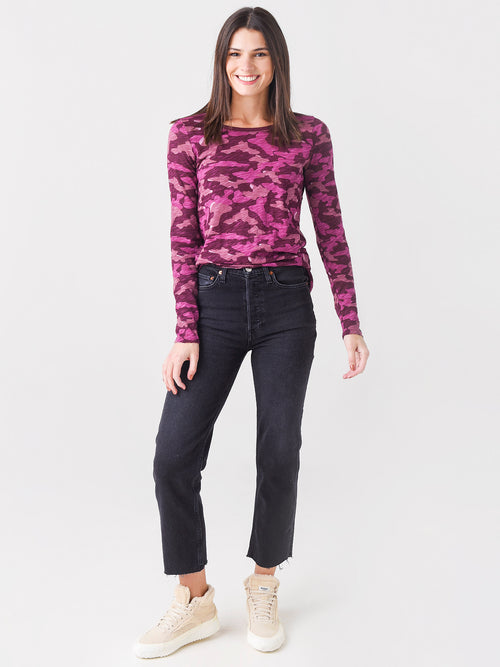 ATM Women's Slub Jersey Abstracted Camo Print Long Sleeve