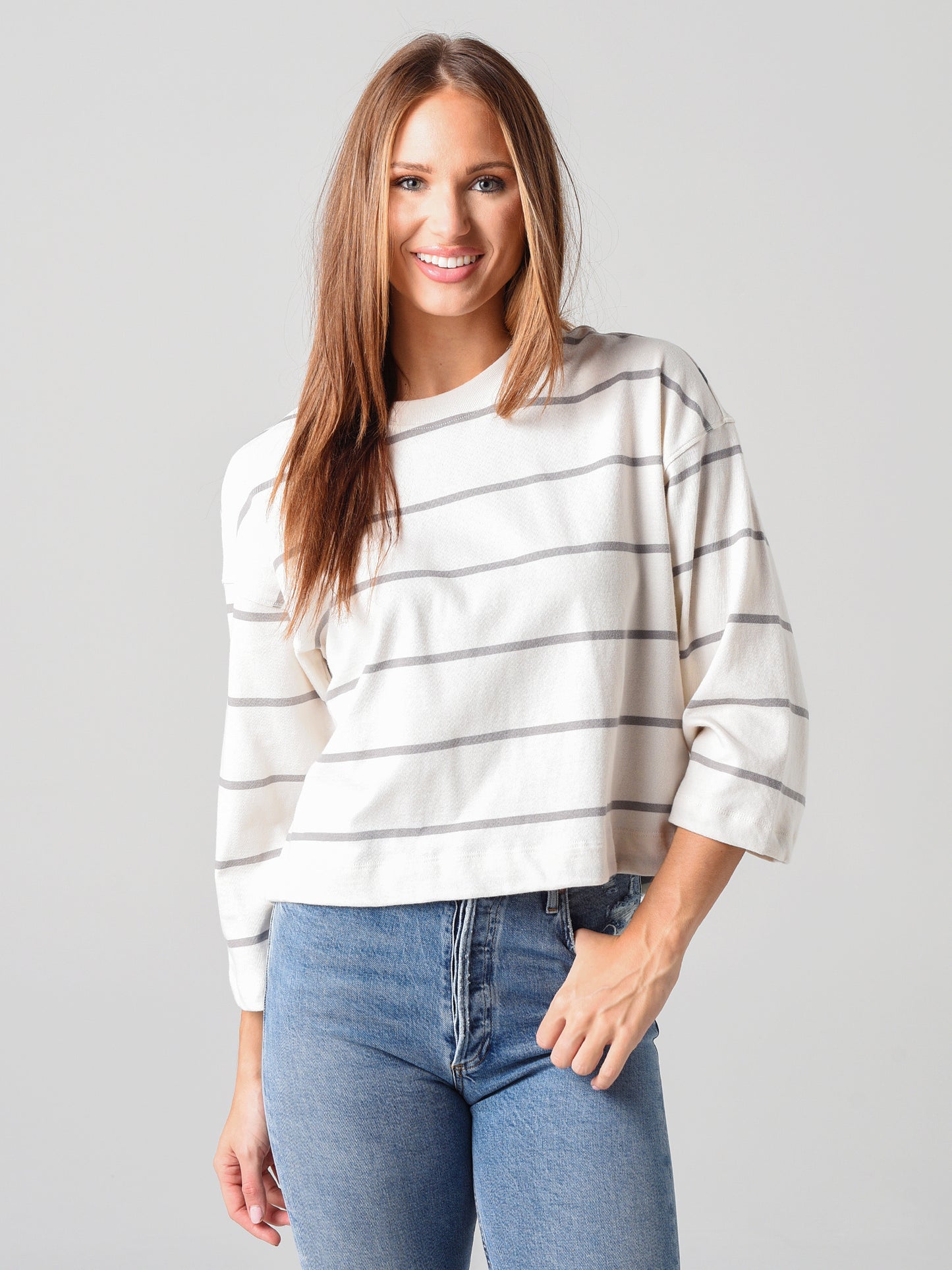 ATM Women's Plaited Jersey Stripe Sweatshirt
