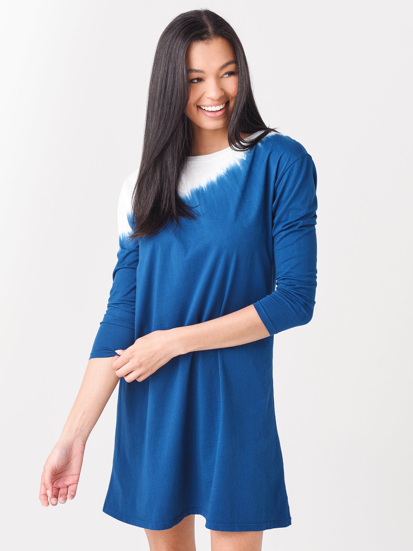 ATM Women's Dip Dye Classic Jersey Wide Neck Long Sleeve Dress