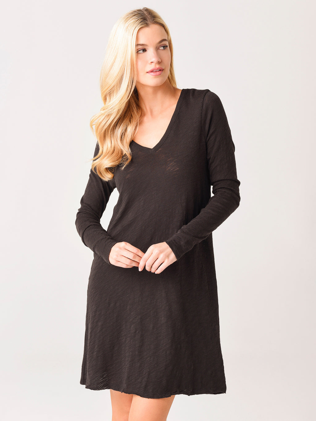 ATM Women's Slub Jersey Long Sleeve V-Neck Dress - Saint Bernard