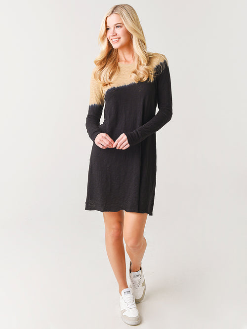 ATM Dip Dye Slub Jersey Long Sleeve Dress