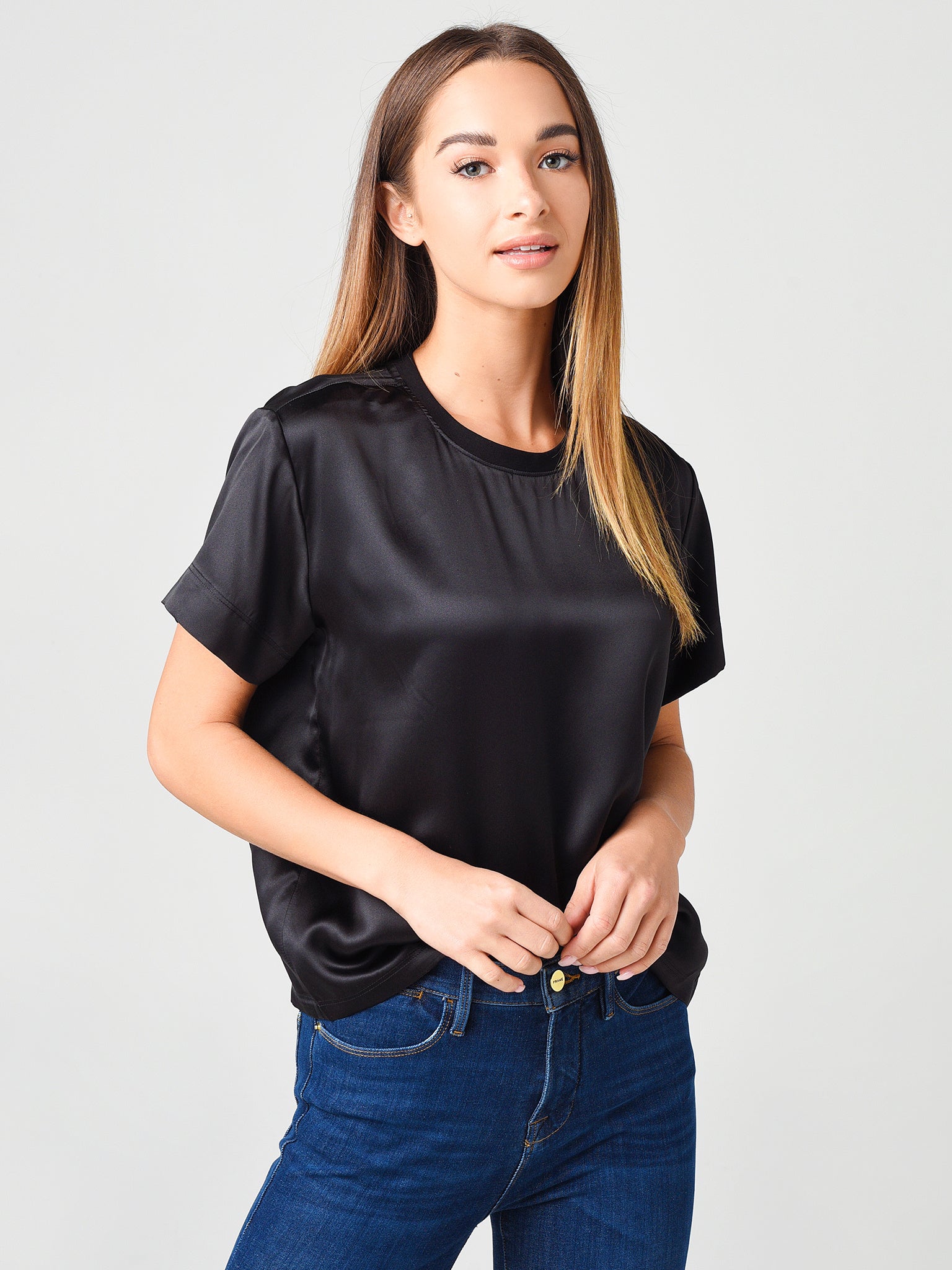 ATM Women's Silk Charmeuse Short Sleeve Boy Tee - Saint Bernard