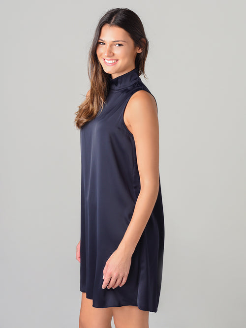 ATM Satin Mock Neck Dress