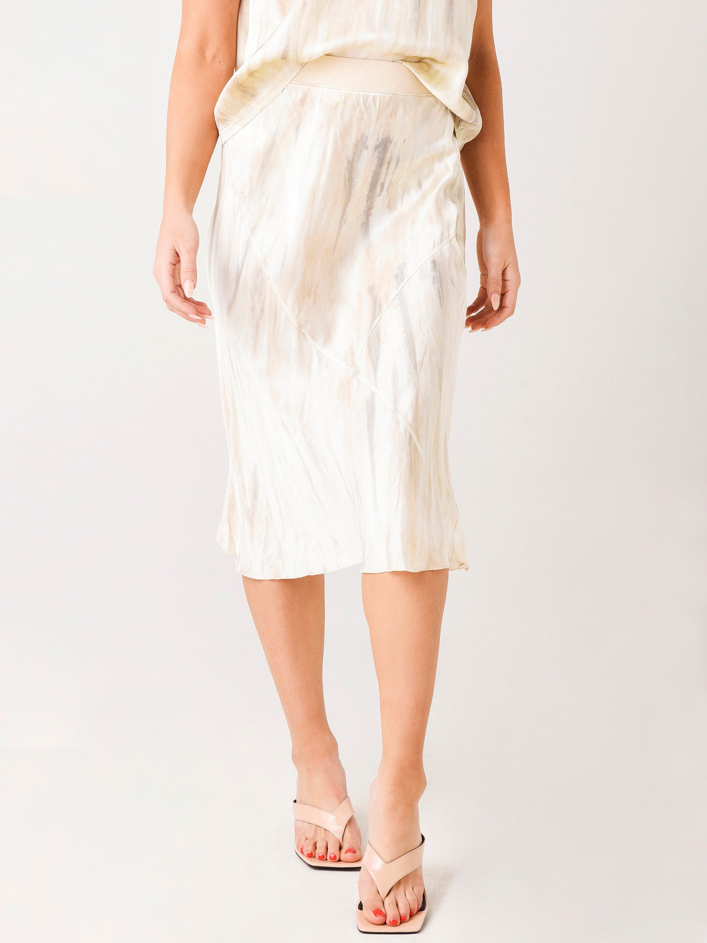 ATM Women's Silk Water Color Midi Pull-On Skirt - Saint Bernard